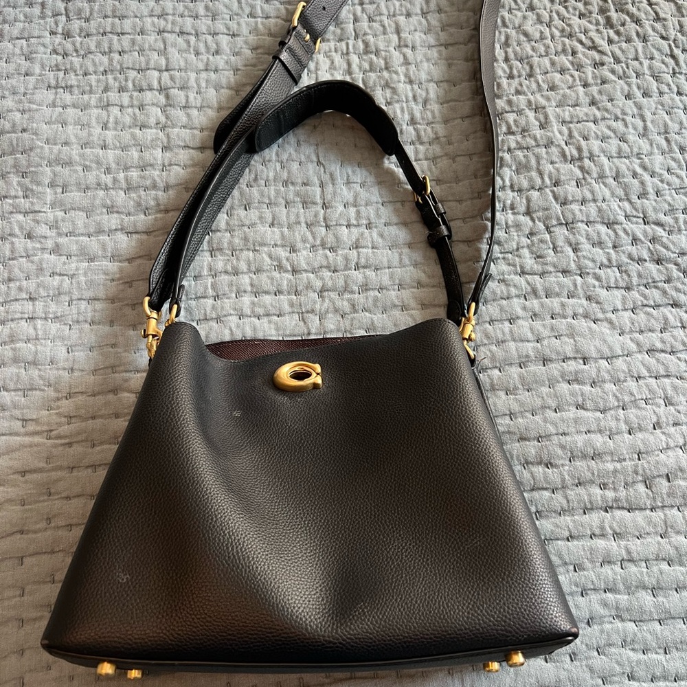 Coach Black Leather Shoulder Bag with gold/brass accents